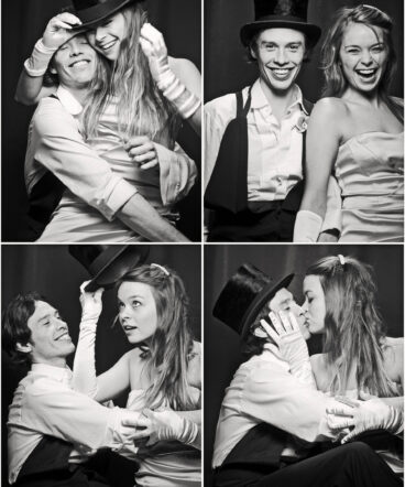 Photo booth picture of newlywed couple